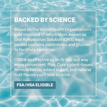 Cure Hydration | Plant-Based Electrolyte Drink Mix | No Added Sugar | FSA-HSA | Dehydration Relief Powder Made with Coconut Water | Non-GMO | Vegan | Pouch of 14 Packets - Strawberry Kiwi