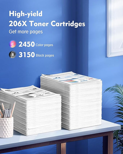 206X 206A Toner Cartridge 4 Pack M283fdw - High Yield Replacement for HP 206X 206A Compatible with HP Color Laserjet Pro MFP M283fdw Toner, M283cdw M255dw, Color Pro M283 M255 Series | W2110X