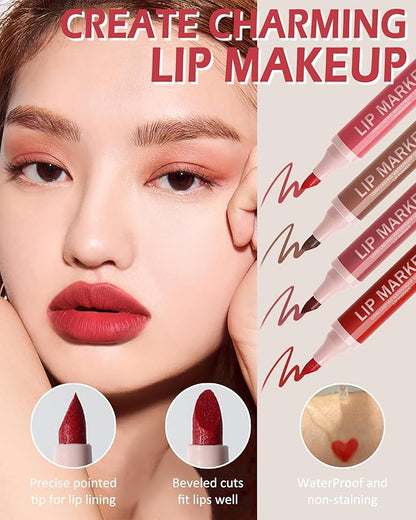 Lip Stain Makeup Pen-1Pcs Ruby Red Hydrating Lip Stain Liquid Lip Liner Pencil, Matte Color Longlasting Waterproof Natural Finish,Precise Chisel Tip Smooth,Christmas Makeup Gift for Women-04