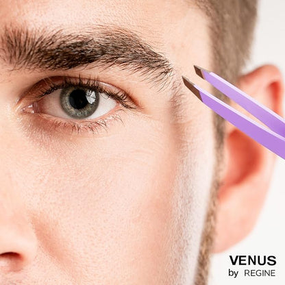 Venus by Regine Slant Tweezers - Handmade Precision Tool for Women & Men, 25-Degree Angle for Shaping Eyebrows & Grooming Facial Contours, Suitable for Eyebrow & Facial Hair Removal (Lavender)