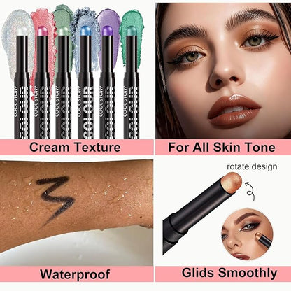 Green Eyeshadow Stick, Light Green Glitter Eyeshadow Pencil, Emerald Green Shimmer eyeshadow for Women High Pigment Waterproof Long Lasting Eye Shadow Pen, Women Eye Highlighter Stick (24#)