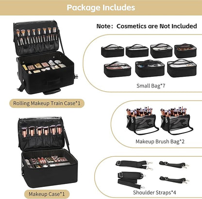 TANTO Rolling Makeup Bag Professional Makeup Artist Bags 4 in 1 Makeup Case on Wheels Rolling Cosmetics Organizer Extra Large Cosmetology Case With 360° Swivel Wheels and Adjustable Dividers