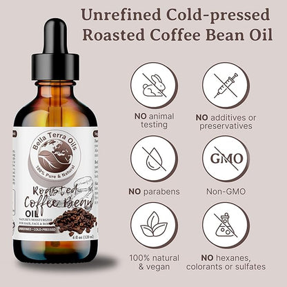Bella Terra Oils Roasted Coffee Bean Oil for Skin and Hair – 1gallon, Cold Pressed Carrier Oil, Hydrating, Nourishing, Fast Absorbing