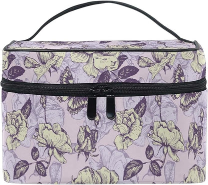 Makeup Bag, Vintage Butterfly And Flowers Travel Makeup Organizer Bag Cosmetic Cases Toiletry Bags for Girl Women Ladies