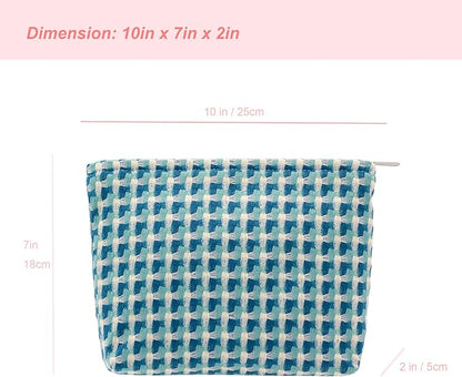 Makeup Bags for Purse Zipper Cosmetic Pouch Large Travel Canvas Make Up Organizer Tool Pouch for Women and Girls,Grid Green
