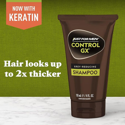 Just for Men Control GX Grey Reducing Shampoo, Gradual Hair Color with Keratin for Stronger Thicker and Healthier Looking Hair, 4 Fl Oz - Pack of 3 (Packaging May Vary)
