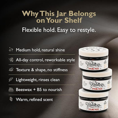 Styling Paste – Medium Hold with Flexible Control and Natural Shine – Enriched with Beeswax & Pro-Vitamin B5 – 3.4 oz (1-pack, Tobacco Vanilla)