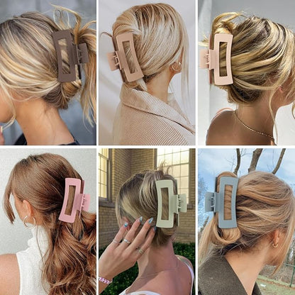 4 Inch Big Hair Claw Clips 6 Pcs Large Claw for Thick Hair Square Hair Clips for Women Rectangle Hair Clips Nonslip Acrylic Banana Jaw Clips Hair Accessories for Girls (Brown Colorful)