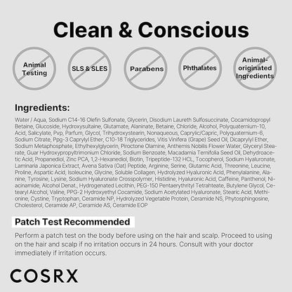 COSRX PEPTIDE 132 Hair Bonding Shampoo - Daily Scalp Treatment for Dandruff, Dry, Itchy or Flaky Scalp - Repairs & Strengthens Damaged Hair with Caffeine & Zinc PCA, For All Hair Types – 6.76 fl oz