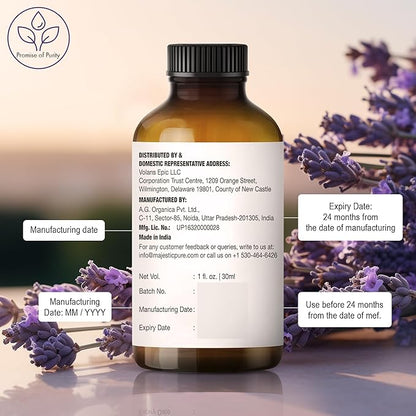 Majestic Pure Lavender Essential Oil with Glass Dropper - 1 Fl Oz - 100% Pure and Natural Lavender Oil - Premium Grade Essential Oils for Diffuser, Aromatherapy, Soap and Candle Making