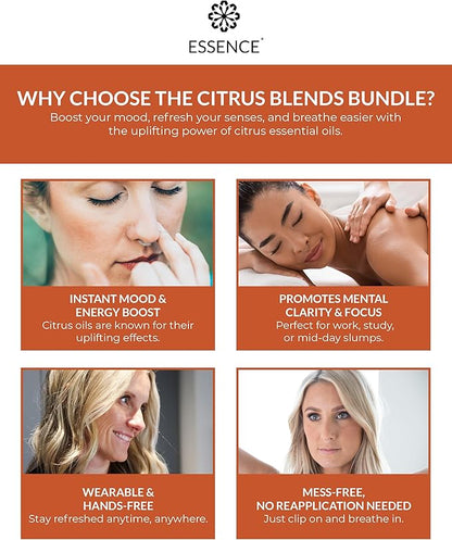 Essence Nasal Diffuser Citrus Bundle – Essential Oil Silicone Nose Rings for Mood, Energy & Positivity – Wearable Aromatherapy Pack with Lemon, Orange, Grapefruit & Bergamot