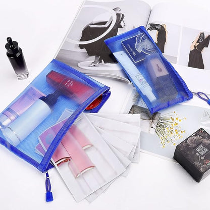 12 Pieces Zipper Nylon Mesh Pouch, Mesh Cosmetic Bags Makeup Bags Pencil Case, Multipurpose Travel Bags for Cosmetic School Office Supplies and Travel Accessories (Blue, A5+B6)