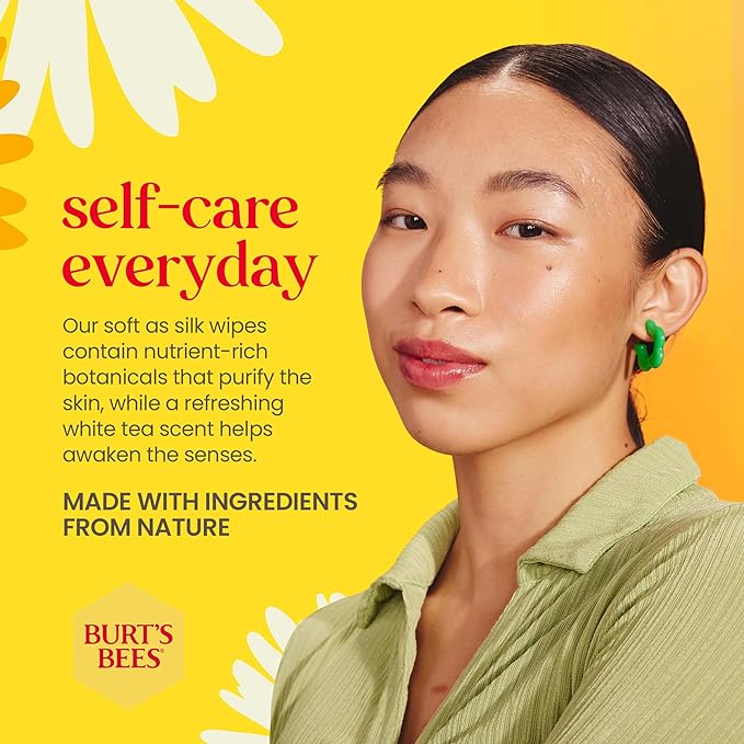 Burt's Bees Stocking Stuffers, Purifying Facial Towelettes Christmas Gifts With White Tea, Gentle Face Cleanser Pre-Moistened Towelettes, Makeup Remover Wipes, 30 ct. Package (3-Pack)