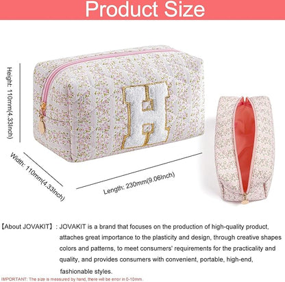 JOVAKIT Makeup Bag Cosmetic Bags for Women, Christmas Gifts for Girls Age 6-18, Alphabet Pink Floral Coquette Zipper Travel Makeup Pouch, Organizer Case Trendy Stuff (Pink Floral H)
