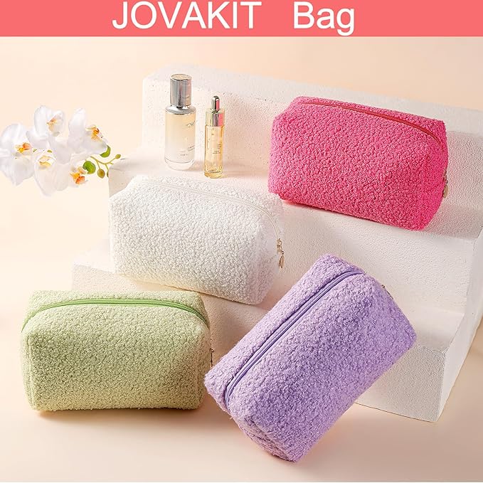 JOVAKIT Travel Makeup Bag Cosmetic Bag for Women, Fashion Christmas Gifts, Plush Zipper Make Up Pouch, Large Capacity Toiletry Organizer Makeup, Portable Storage Bag Trendy Stuff (Purple)