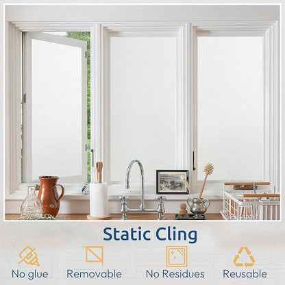 rabbitgoo Window Privacy Film, Non-Adhesive Frosted Glass Window Film for Bathroom, Static Cling Heat Blocking Stickers for Home Indoor Opaque Frosting Coverings House Tint, Matte White 11.8"x 78.7"