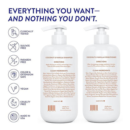 Routine Wellness Shampoo and Conditioner Set and Hair Serum for Thinning Hair - DHT Blocker Women & Men - Color Safe Shampoo for Hair Loss & Healthier Hair - Coconut & Vanilla Set + Serum