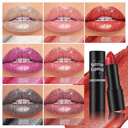Jolilab Sparkling Lip Gloss, Long Lasting Waterproof Moisturizer Lip Balm Glitter Shimmer Metallic Lipstick, Diamond Shiny Bold Glow Goth Lipstick for Women Girls, Non-sticky (1, 03#)
