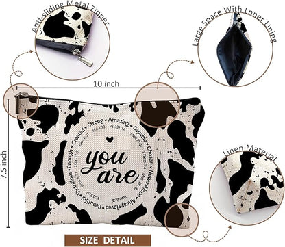 Western Cow Print Makeup Bag - Christian Inspirational Gifts Cosmetic Bags With Zipper