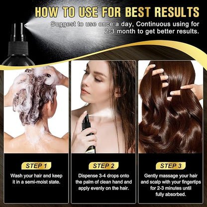 (3Pc) Organic Black Rice Water Spray for Hair Growth, A Solution with Castor Oil & Ginger Root Extract for Thicker, Fuller Hair, Targets Hair Loss and Repairs Damage 300ml/9.6 fl.oz