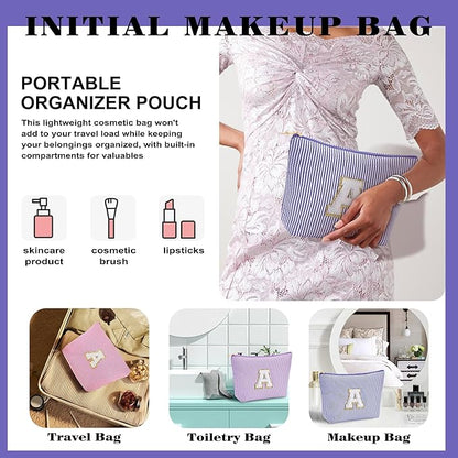 Travel Toiletry Bag Set for Women - Travel Essentials, Initial Travel Makeup Bag Organizer Small Cosmetic Bag for Purse Blue Stuff Gifts for Women Mom Girlfriend Teacher, Blue Letter K