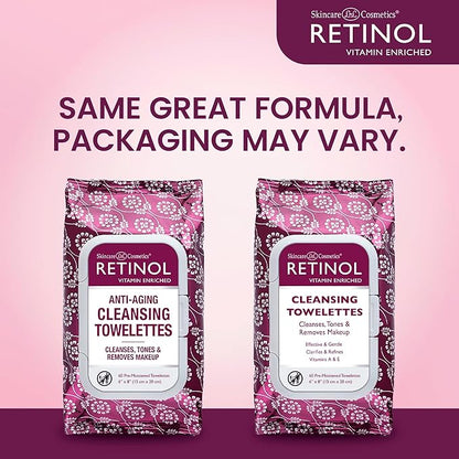 LIVAURA Retinol Anti-Aging Cleansing Towelettes – All-in-One Cleanser, Toner & Makeup Remover in a Convenient Pre-Moistened Wipe – On-The-Go Exfoliating, Toning & Hydrating Leaves Skin Clean