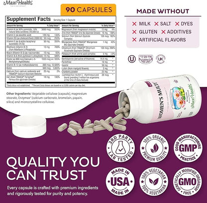 Womens Multivitamin – Methylated Multivitamin for Women with 23 Key Vitamins C, D, B6, B12, Calcium, Probiotics, Biotin & More – Energy, Skin, Nails & Gut Health Support – Kosher (90 Capsules)