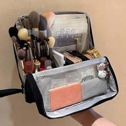 Makeup Bag,Standing Makeup Bag – Portable,Large Capacity Multi-purpose Large Capacity Oxford Cloth Standing Makeupbag Portable, Aterproof,Compartments and Handle (Purple)
