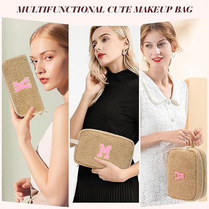 for Christmas Day Gifts, Personalized Initial Cosmetic Bag Pouch for Teen Girls, Preppy Makeup Travel Bags for Daughter Sister Girlfriend, Monogramed Make Up Pouch for Birthday Gifts - Brown O