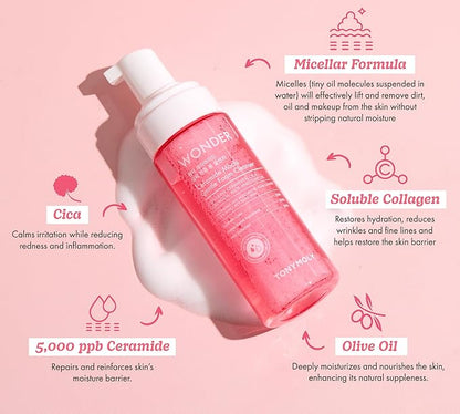 TONYMOLY Wonder Ceramide Mochi K-Beauty Skincare Set, 3-Piece Bundle with Bubble Cleanser, Milky Toner and Ceramide Moisturizer