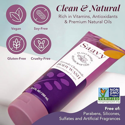 Saavy Naturals Body Wash Lavender Chamomile Plant-Based Ingredients| Made In USA | Sensitive Skin Body Washl Organic Formula With Coconut Oil, Shea Butter, And Aloe Vera - 8.5 Fl Oz