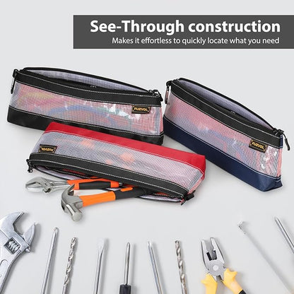 Clear Tool Pouch, 14" Long Tool Bag, Small Zipper Pouch, See Through Tool Pouch Bag for Tool Box Organizers and Storage, Heavy Duty Tool Bag for Men and Women, 3 Pack
