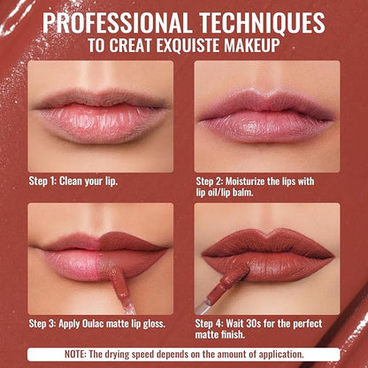 Oulac Matte Liquid Red Lipstick, Orange Tone, Long Lasting, Waterproof, No Transfer, Creamy High Pigmented Formula with Vitamin E, Vegan & Cruelty-Free
