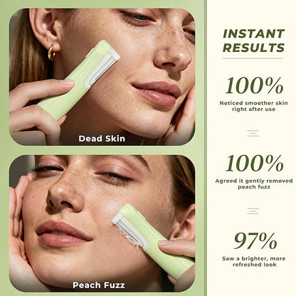 Dermaplane Razor for Women Face, WLU Rechargeable Face Dermaplaning Tool – Peach Fuzz, Facial Hair & Exfoliation Removal, Sonic Technology with LED Light, 3 Speeds & 10 Blades (Green)