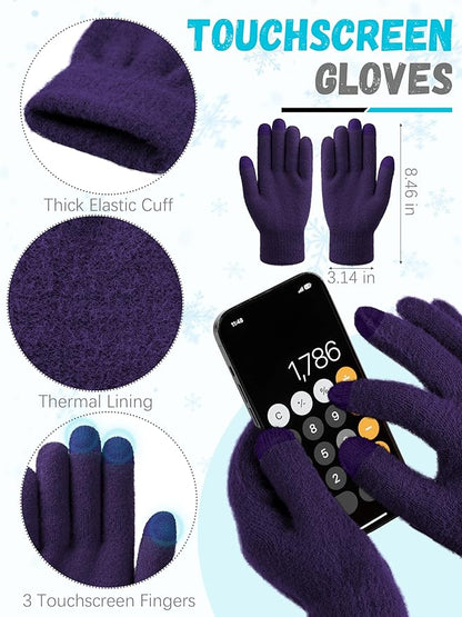 Winter Beanie Hat Scarf Gloves, Warm Fleece Knit Hat Long Scarf Neck Warmer Touch Screen Winter Gloves Set Gifts for Women