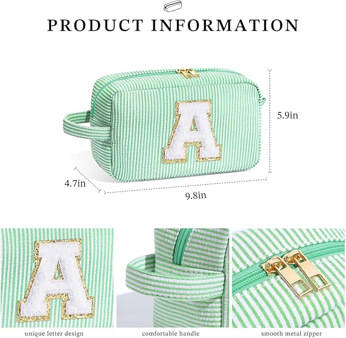 YOOLIFE Gifts for Friends - Personalized Best Friend Birthday Gifts for Women Her Friend Friendship, Sister Gifts from Sister, Personalized Monogram Initial Green Makeup Bag Cosmetic Toiletry Bag F
