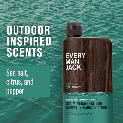 Every Man Jack Nourishing Sea Minerals + Citron Mens Body Wash for All Skin Types - Naturally Derived Ingredients - Cleanse and Hydrate Skin with Coconut and Glycerin - 24oz 2 Bottles