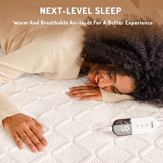 King Size Heated Mattress Pad - Degrees of Comfort Electric Bed Warmer with Dual Controllers, 6 Heating Levels, 10-Hour Auto Shut-Off, Breathable Air-Layer, 78"x80"