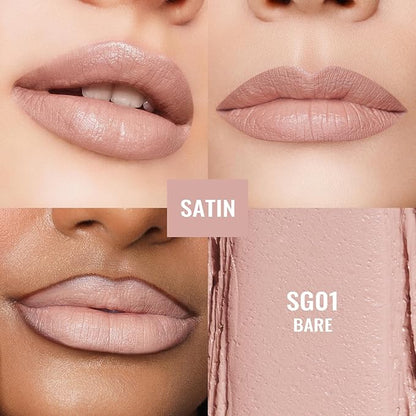 Oulac Beige Nude Satin Lipstick Set - Matte Lip Base, Full Coverage Lip Color, Satin Matte Finish, Cream Texture, Hydrating, Infused with Hyaluronic Acid, 4g*2 SG01+SG02