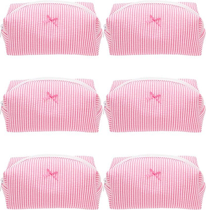 PAZIMIIK 6PCS Cozy Makeup Bag Small Aesthetic Travel Zipper Cosmetic Pouch for Women Make Up Beauty Accessories Brushes, Stripe Hotpink