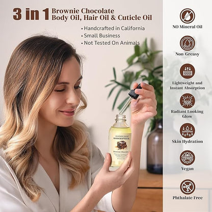 Brownie Chocolate Body Oil - Moisturizing Sweet Body Oil for Soft, Glowing, Radiant Skin (4 fl oz)