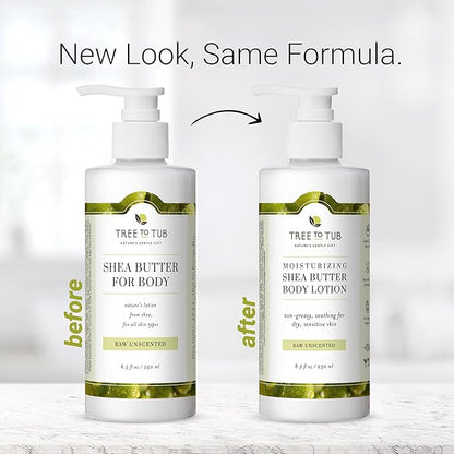 Tree to Tub Unscented Shea Butter Body Lotion for Dry Skin - Fragrance Free Lotion,Vegan Body Moisturizer, Good for Sensitive Skin for both Women & Men 2 Pack