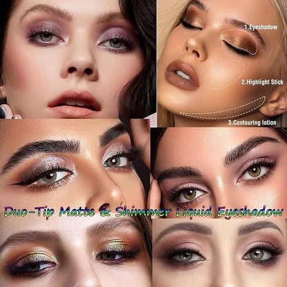 Silver Liquid Eyeshadow Matte Double Ended Glitter For Eyes Metallic Eyeshadow Pencil Primer Base Quick Drying Waterproof Long Lasting Highlight Stick Shadow Pen Eye Makeup (#2)