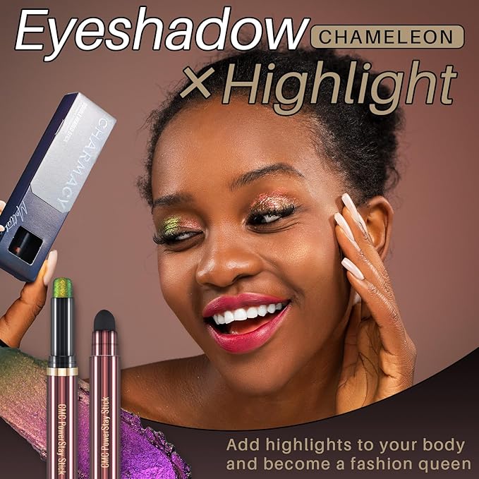 CHARMACY Duochrome Glitter Eyeshadow Stick, Chameleon Metallic Shimmer Smoky Eye Shadow, Long-Lasting Water-Resistant Formula, High Pigmented, Built-in Smudger #07