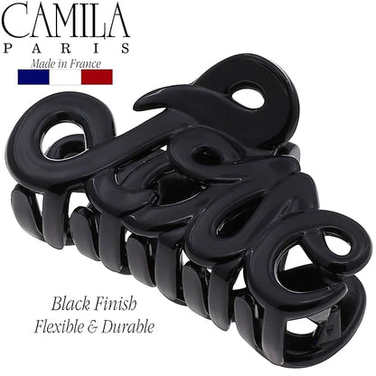 Camila Paris CP3025 French Hair Clip for Women, 2 inch Girls Hair Claw Clips Jaw Black Fashion Durable and Styling Hair Accessories for Women, Strong Hold No Slip Grip, Made in France