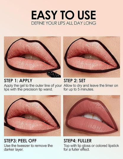 Erinde Peel Off Lip Liner Stain, Long Lasting Tattoo Lip Liner with Tweezer, Matte Finish, Waterproof Transfer Proof Lip Stain Peel Off, Non-Stick Cup Nude Lipstain Lipliner, 01