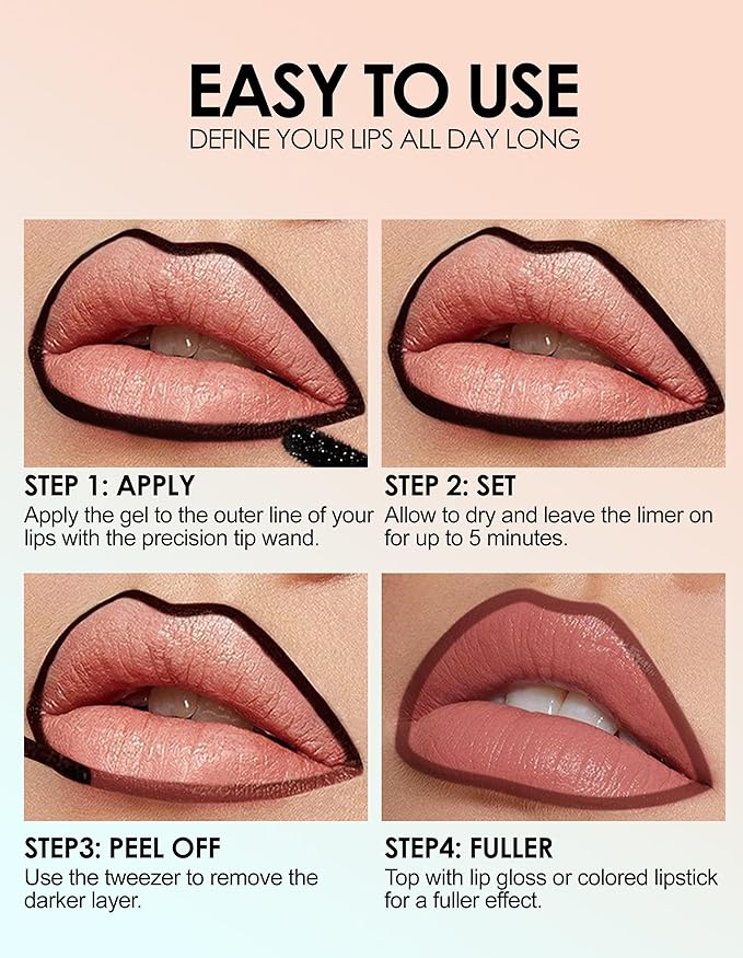 Erinde 3PCS Peel Off Lip Liner Stain, Long Lasting Tattoo Lip Liner with Tweezer, Matte Finish Peel Off Lip Stain, Waterproof Transfer Proof Lip Stain Peel Off, Non-Stick Cup Nude Lip Stain Lipliner
