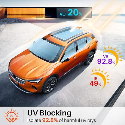 20% Percent Car Window Tint, 20% VLT Nano Ceramic Window Roll 20" Inch x 15'Ft, Automotive Tint for Privacy Sun & Glare Protection UV Heat Blocking, Scratch Resistant 5-Layer
