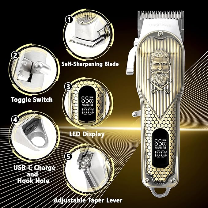VanEdwinPro Professional Cordless Hair Clippers for Men, Heavy Duty Cutting Performance, Premium Feel Texture & Grip, Mens Hair Clippers for Barbers, Quiet Hair Trimmers for Men & Kids