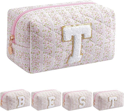 JOVAKIT Makeup Bag Cosmetic Bags for Women, Christmas Gifts for Girls Age 6-18, Alphabet Pink Floral Coquette Zipper Travel Makeup Pouch, Organizer Case Trendy Stuff (Pink Floral T)